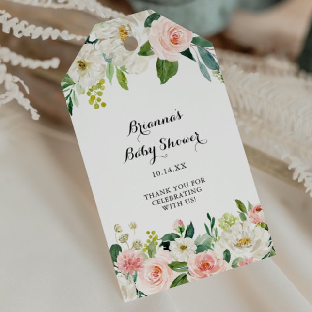 Étiquettes-cadeau Baby shower Floral Vert Calligraphie (Créateur téléchargé)