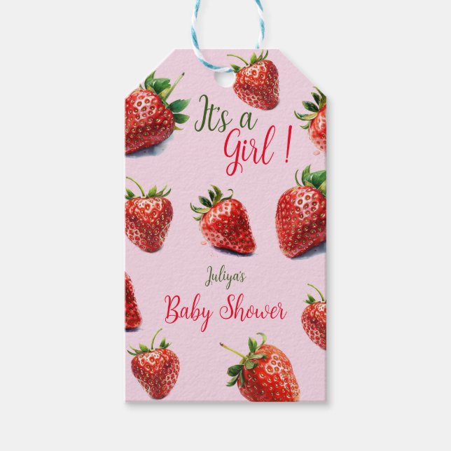 Étiquettes-cadeau Baby shower fraise C'est une fille  (Devant)