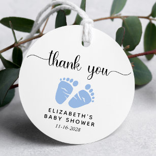 Étiquettes Cadeau Baby shower Garçon bleu pieds Merci
