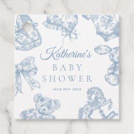 Étiquettes Cadeau Baby shower Garçon bleu Toile de Jouy