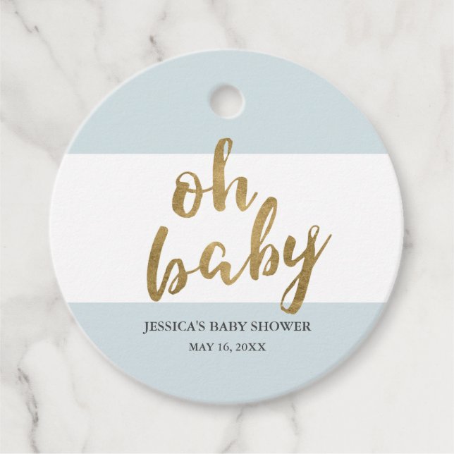 Étiquettes Cadeau Baby shower Garçon Blue & Gold Modern Stripes (Devant)