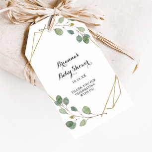 Étiquettes-cadeau Baby-Shower Géométrique Feuillage d'Eucalyptus