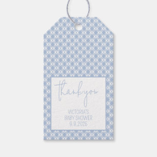 Étiquettes-cadeau Baby shower Gingham carreaux pastel bleu poussiére