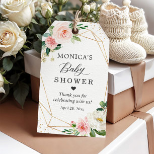 Étiquettes-cadeau Baby Shower Gold Paillettes Géométrique Floral Ros