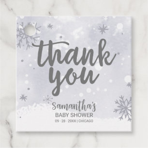 Étiquettes Cadeau Baby shower gris argenté Merci