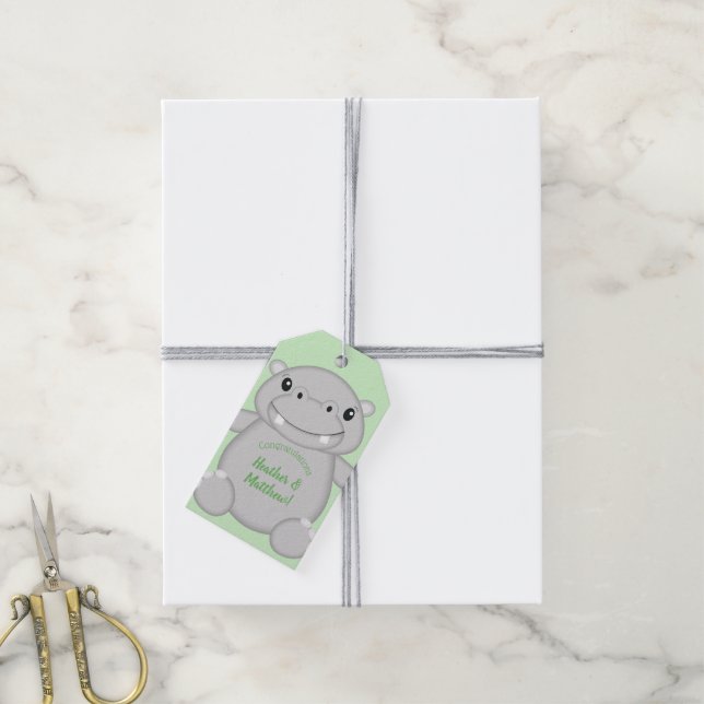 Étiquettes-cadeau Baby shower Hippo (Avec de la ficelle)