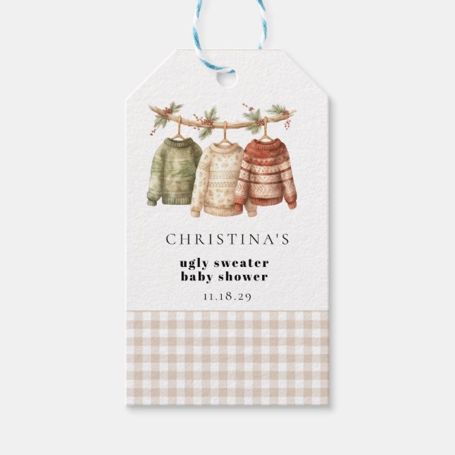 Étiquettes-cadeau Baby shower hivernal moche doux (Devant)