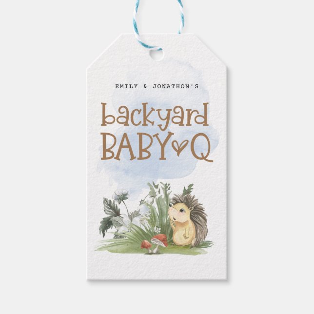 Étiquettes-cadeau Baby shower Jardin Q bébé Merci bois (Devant)