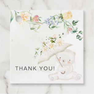 Étiquettes Cadeau Baby shower Jaune Neutre Genre Ours Vert