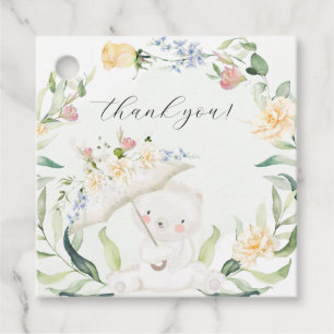 Étiquettes Cadeau Baby shower Jaune Neutre Genre Ours Vert