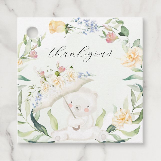 Étiquettes Cadeau Baby shower Jaune Neutre Genre Ours Vert (Devant)