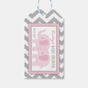 Étiquettes-cadeau Baby shower jumeau de Chevron de blanc gris