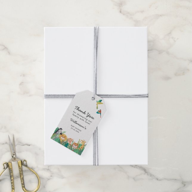 Étiquettes-cadeau Baby shower Jungle Safari (Avec de la ficelle)
