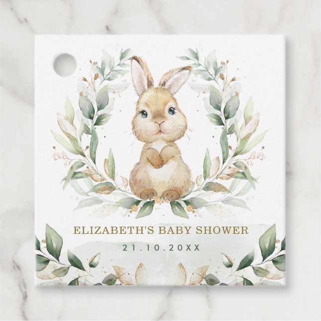 Étiquettes Cadeau Baby shower lapin Lapin Pastel Vert Doux (Devant)