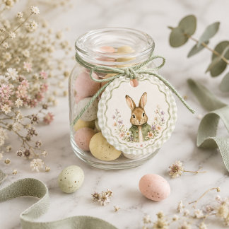 Étiquettes Cadeau Baby-Shower Lapin Tissu Vichy Sage
