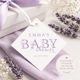 Étiquettes Cadeau Baby-Shower Lavande Floral   Élégante Fleur Sauvag