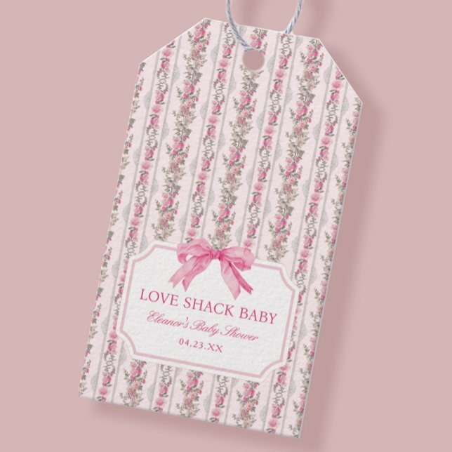 Étiquettes-cadeau Baby Shower Love Shack Ruban Rose (Créateur téléchargé)