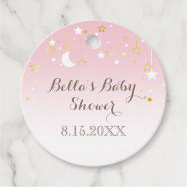 Étiquettes Cadeau Baby shower Lune aux étoiles roses