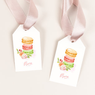 Étiquettes-cadeau Baby shower Macarons aquarelles