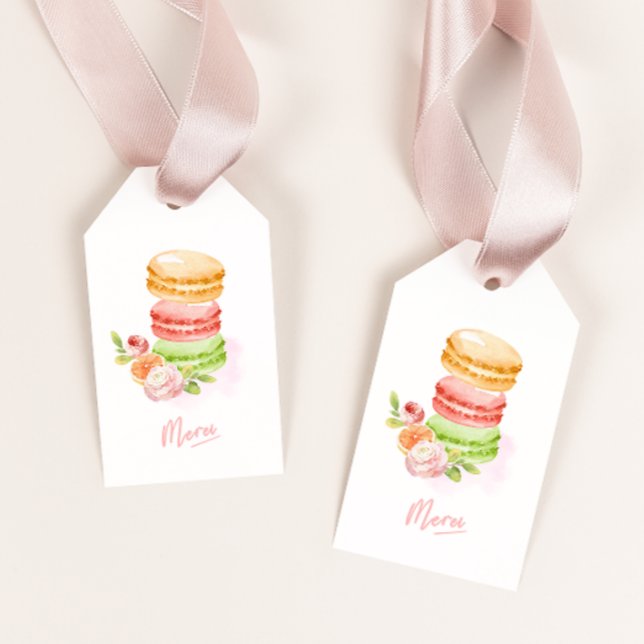 Étiquettes-cadeau Baby shower Macarons aquarelles (Créateur téléchargé)