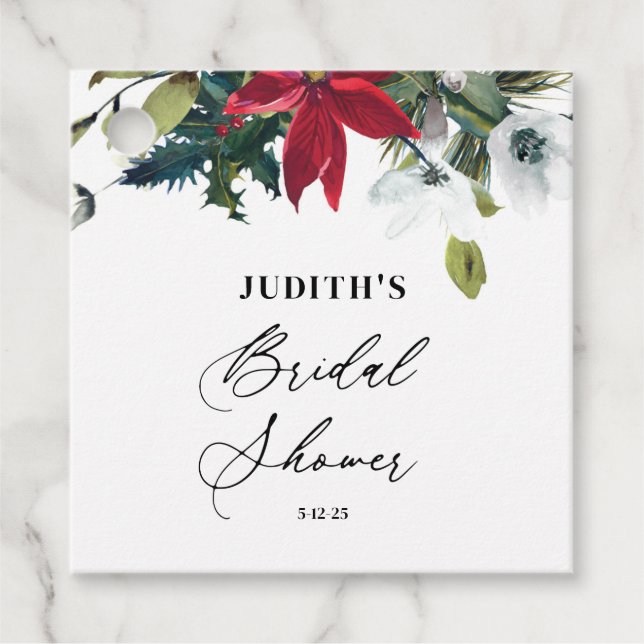 Étiquettes Cadeau  Baby Shower Mariage Poinsettia d'Hiver  (Devant)