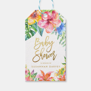 Étiquettes-cadeau Baby shower   Merci d'aquarelle tropicale
