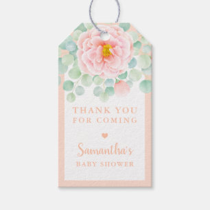 Étiquettes-cadeau Baby shower Merci Eucalyptus Twigs Peony Peach
