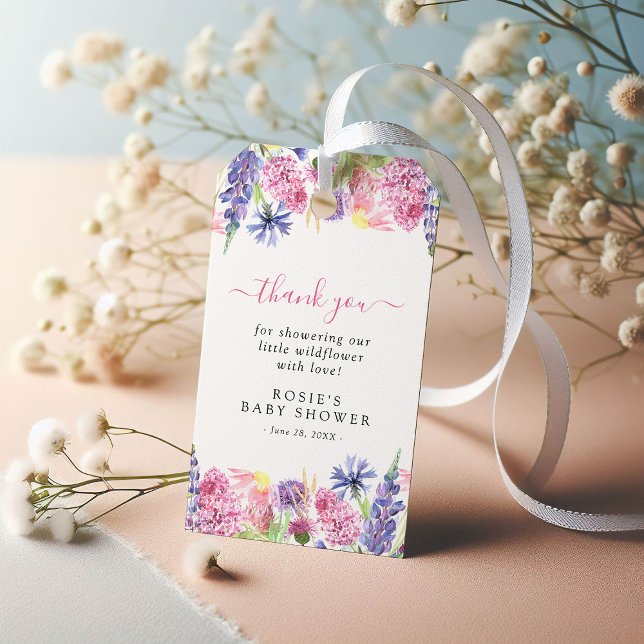 Étiquettes-cadeau Baby shower Merci Fleur sauvage doux (Créateur téléchargé)