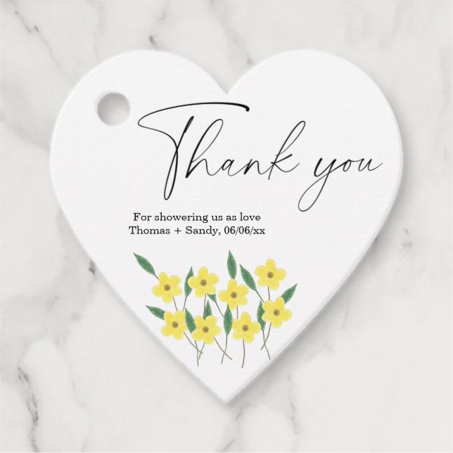 Étiquettes Cadeau Baby shower Merci Fleur sauvage jaune (Devant)