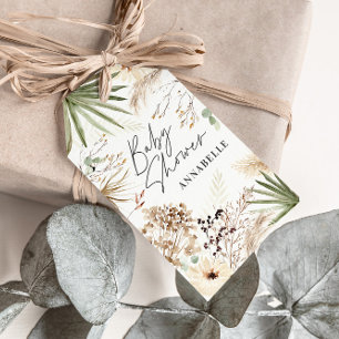 Étiquettes-cadeau Baby shower merci moderne pampas herbe feuillage