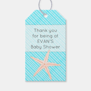 Étiquettes-cadeau Baby shower Merci Starfish Aqua