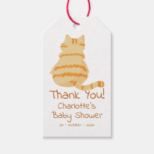 Étiquettes-cadeau Baby-Shower Mignon Chat Orange Rond