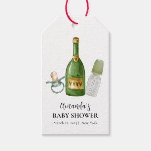Étiquettes-cadeau Baby shower minimal vert Poppin Champagne bouteill