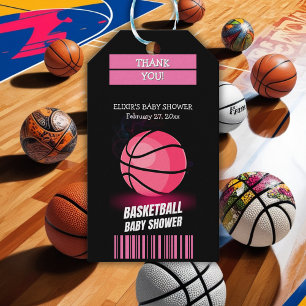 Étiquettes-cadeau Baby shower moderne de basket-ball rose