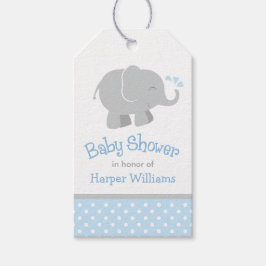 Étiquettes-cadeau Baby shower moderne éléphant bleu et gris