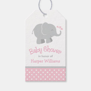 Étiquettes-cadeau Baby shower moderne rose et gris éléphant fille