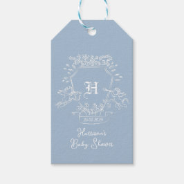 Étiquettes-cadeau Baby Shower Monogram Bleu Poussiéreux