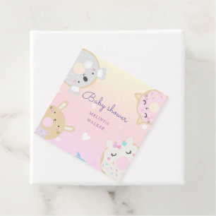 Étiquettes Cadeau baby shower monogramme de beignes animaux mignons