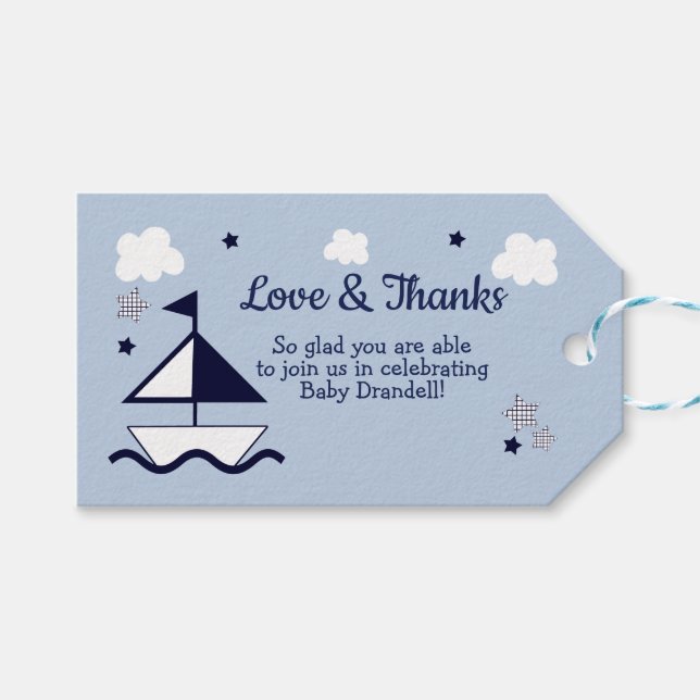 Étiquettes-cadeau Baby shower nautique (Devant (Horizontal))