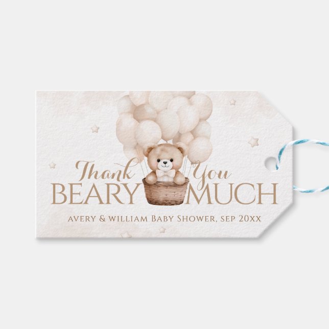 Étiquettes-cadeau Baby shower neutre à ballon en peluche (Devant (Horizontal))