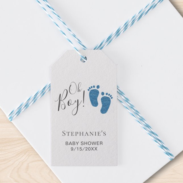 Étiquettes-cadeau Baby shower Oh Boy Blue Feet (Créateur téléchargé)