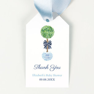 Étiquettes-cadeau Baby shower opiacé en bois de Bow bleu foncé Prepp
