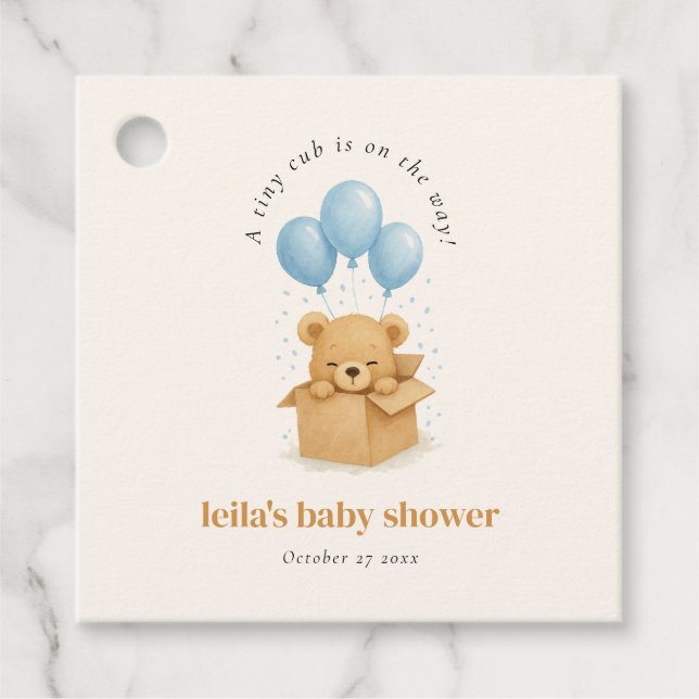 Étiquettes Cadeau Baby shower Ours Bleu Aquarelle Cute (Devant)