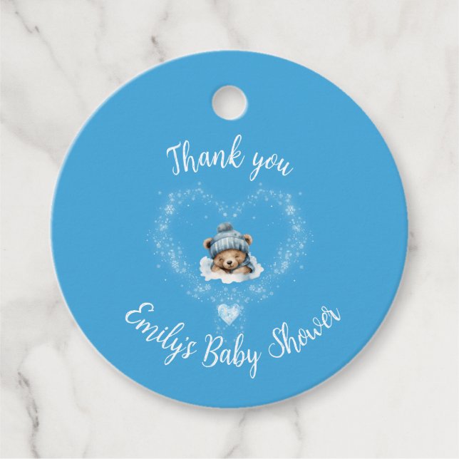 Étiquettes Cadeau Baby shower Ours Bleu Teddy Excité (Devant)