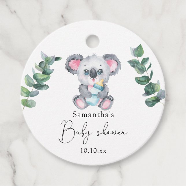 Étiquettes Cadeau Baby shower Ours de Koala (Devant)