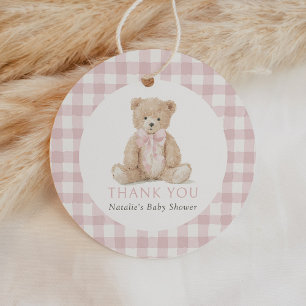 Étiquettes Cadeau Baby Shower Ours en Velours Rose à Carreaux