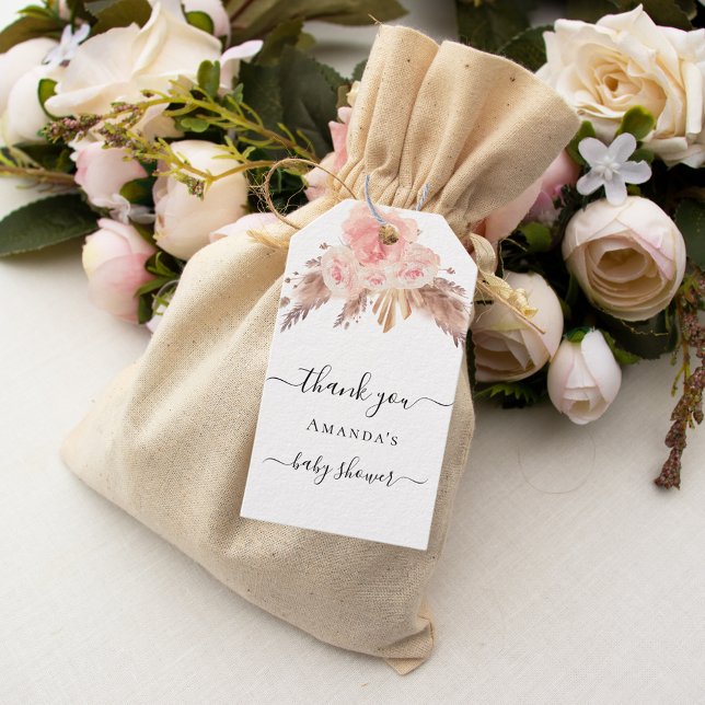 Étiquettes-cadeau Baby shower pampas herbe rose or blush floral (Créateur téléchargé)
