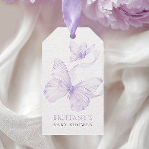 Étiquettes-cadeau Baby shower papillon délicé violet