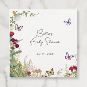 Étiquettes Cadeau Baby shower papillon fleur sauvage