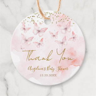 Étiquettes Cadeau Baby shower papillon rose fille Merci